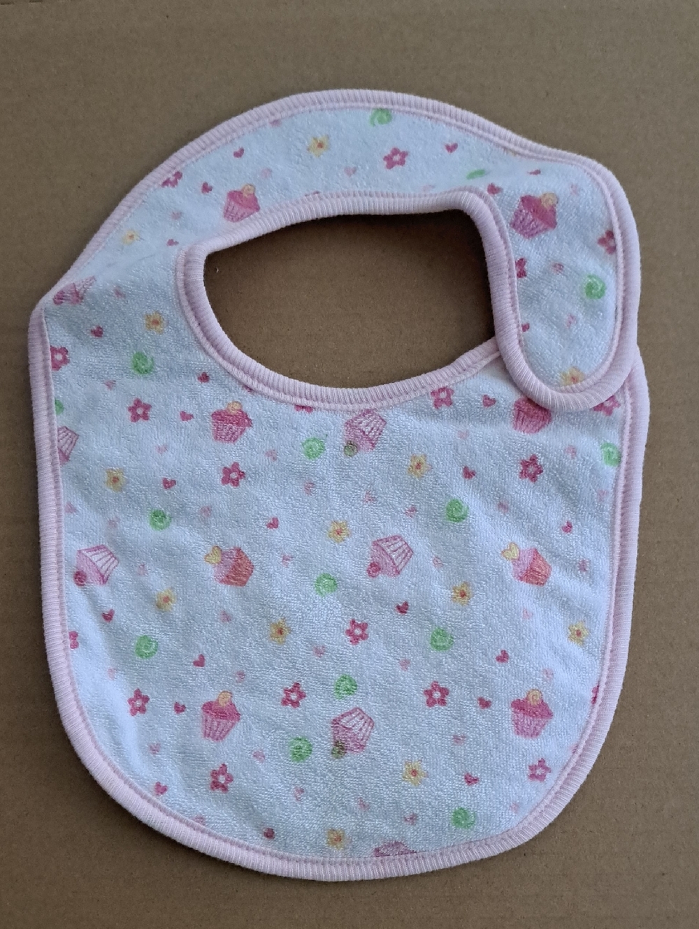Fisher Price Soft Pink Baby Bib with Cupcake Print